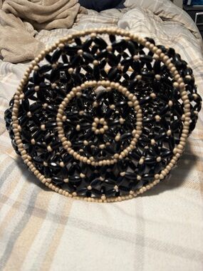 Handmade Beaded Round Crossbody Bag - Black & Beige